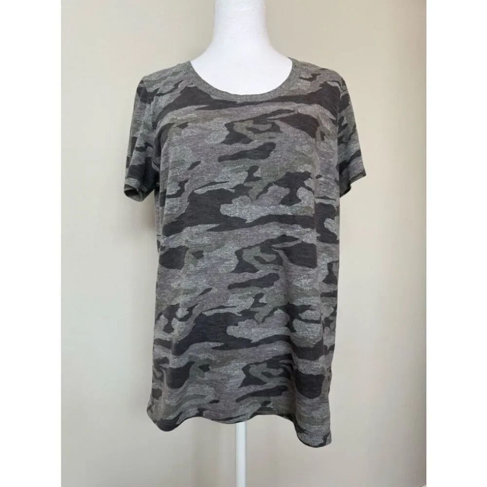 Monrow Gray and Black Camo Short Sleeve Tee
